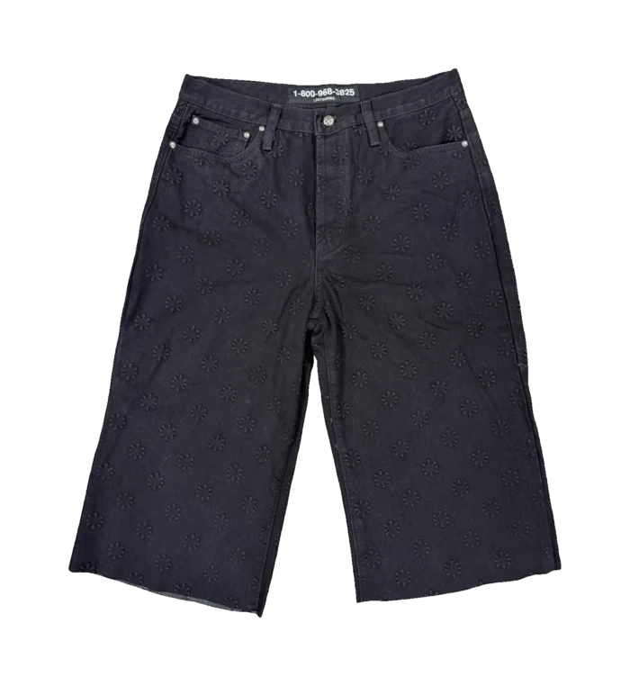 EXTENDED EMBOSSED DENIM SHORT (BLACK)