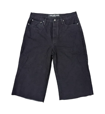 EXTENDED EMBOSSED DENIM SHORT (BLACK)