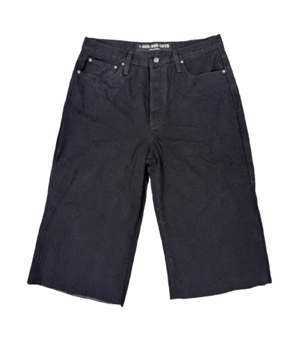 EXTENDED EMBOSSED DENIM SHORT (BLACK)