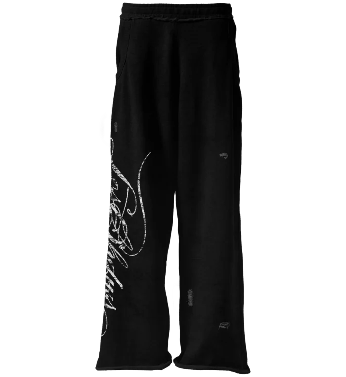 DISTRESSED SCRIPT SWEATPANT (BLACK)