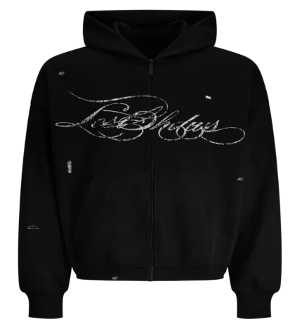 DISTRESSED SCRIPT HOODIE (BLACK)