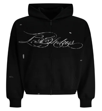 DISTRESSED SCRIPT HOODIE (BLACK)